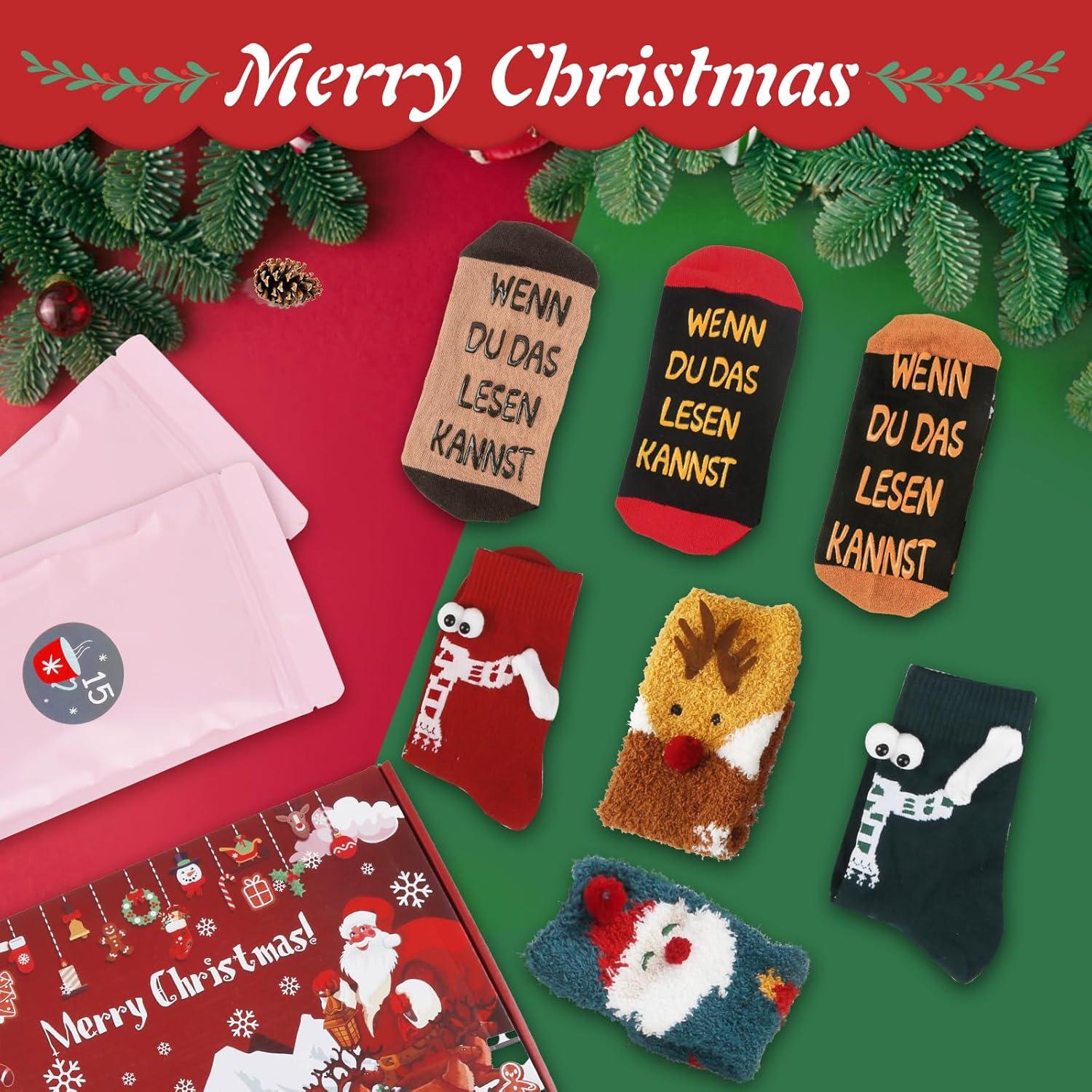 Weihnachtssocken Adventskalender 12 Paare Lustige Kuschelsocken