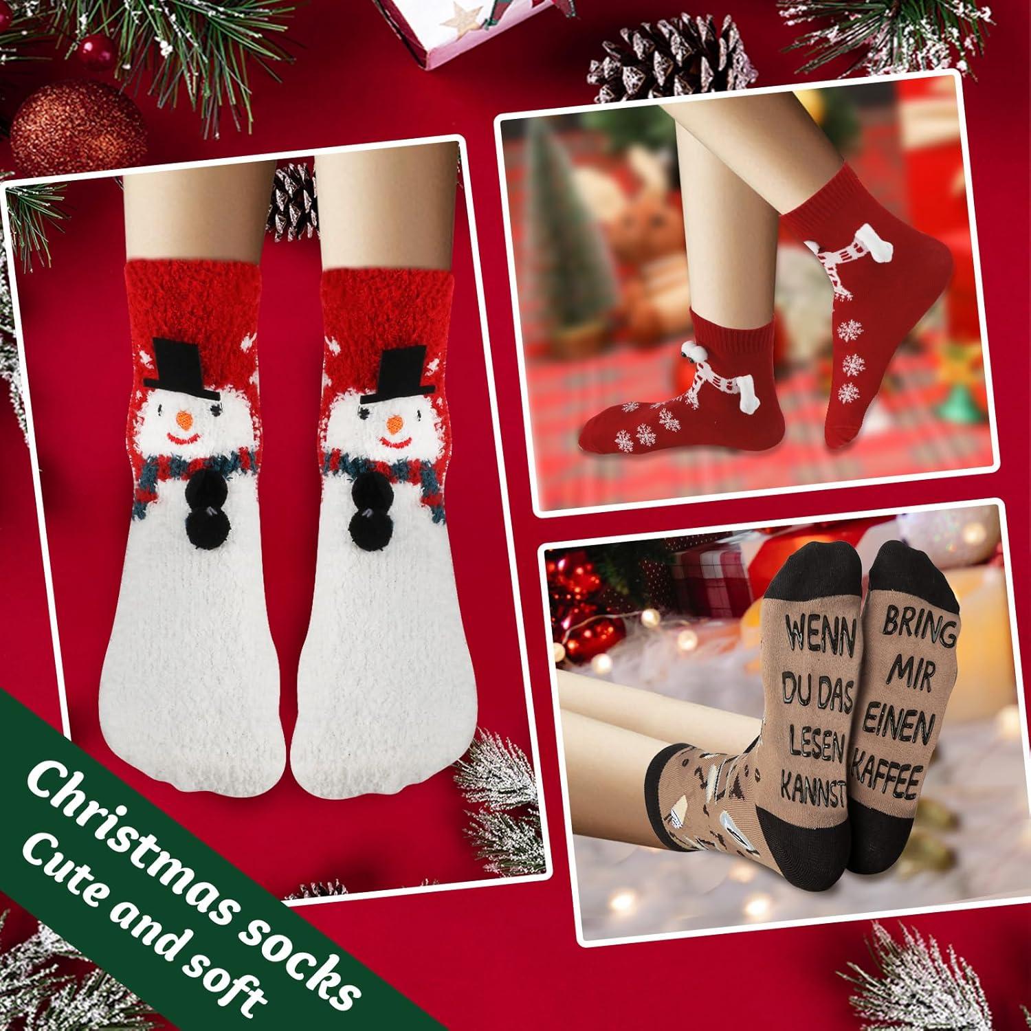 Adventskalender 2024 für Frauen 12 Paare Kuschelsocken Weihnachtssocken Set