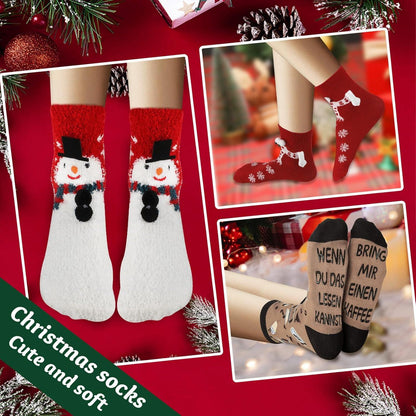 Adventskalender 2024 für Frauen 12 Paare Kuschelsocken Weihnachtssocken Set