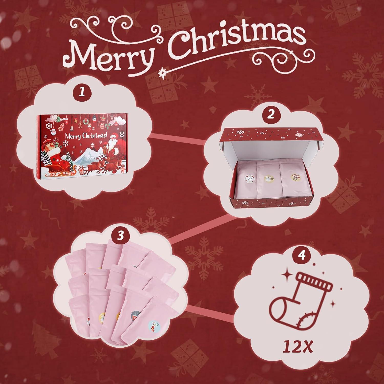 12 Paare Adventskalender Kuschelsocken Weihnachtssocken Set 2024