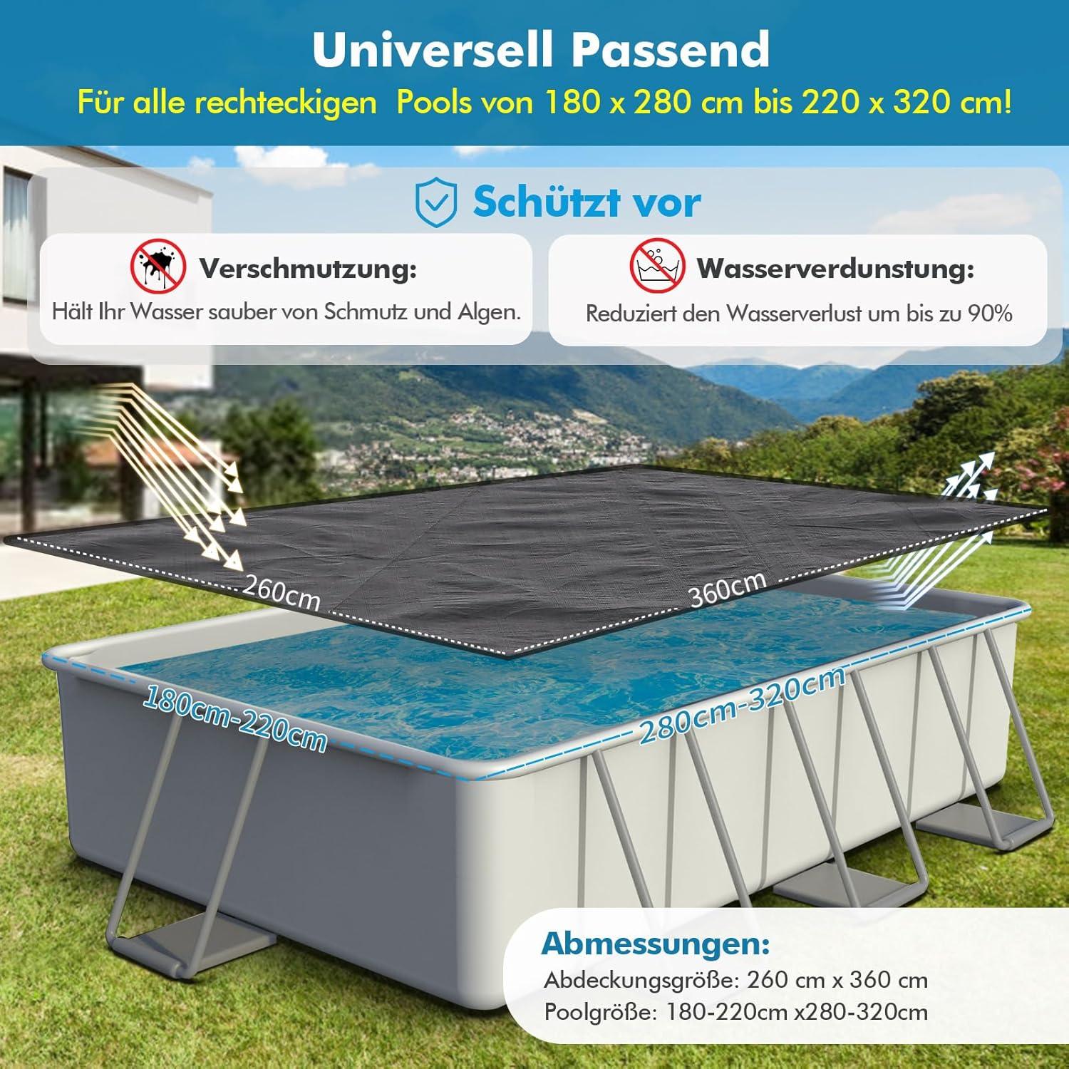 Poolabdeckung 360x260cm Rechteckige UV-beständige