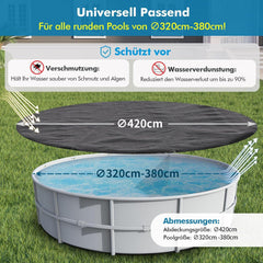 Poolabdeckung rund Ø420cm für Ø320-380cm Pool, 2-in-1