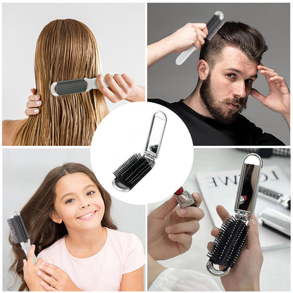 Faltbare Reise-Haarbürste mit Spiegel Silber Haar-Styling Kamm