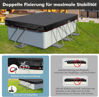 Poolabdeckung 260x230cm Rechteckige Poolplane doppelt befestigt UV-resistent für