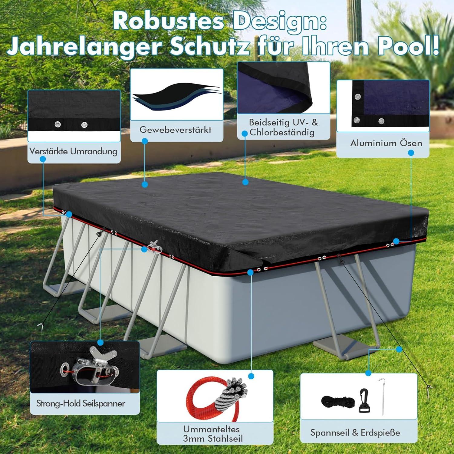 Poolabdeckung 260x230cm Rechteckige UV-resistente Abdeckplane für