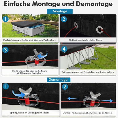Poolabdeckung 260x230cm Rechteckige Poolplane doppelt befestigt UV-resistent für