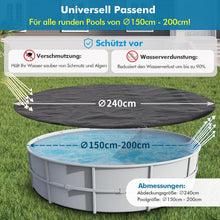 Poolabdeckung rund Ø240cm 2-in-1 UV-resistente Abdeckplane