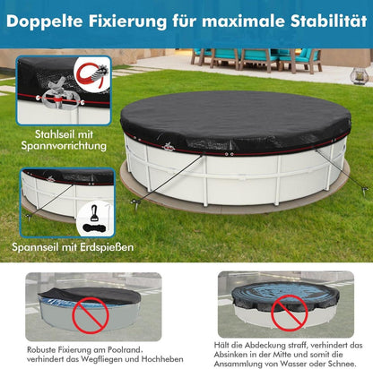 Poolabdeckung rund Ø240cm für runde Pools Ø150-200cm, UV-resistent, Wetterfest