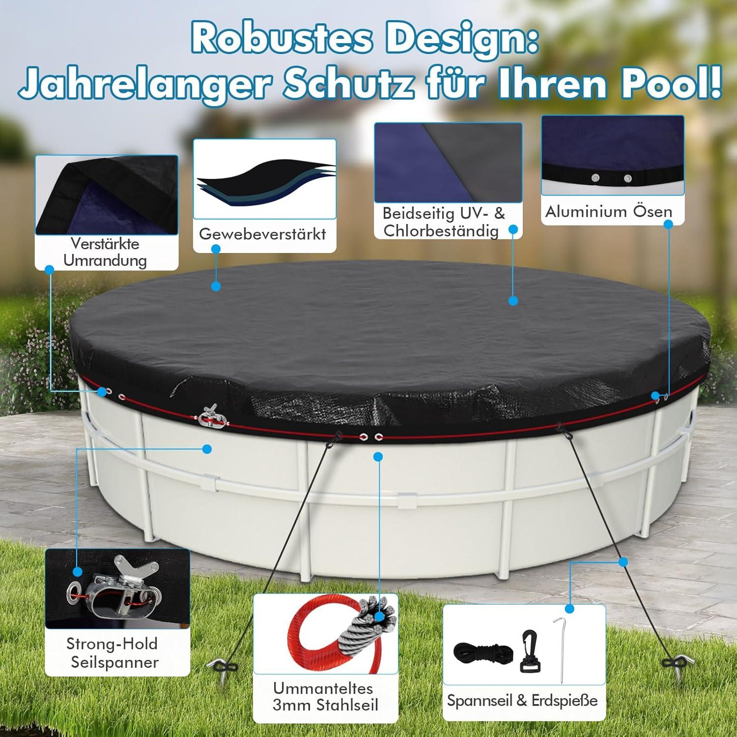 Poolabdeckung rund Ø240cm für Ø150-200cm Pool 2-in-1 Abdeckplane