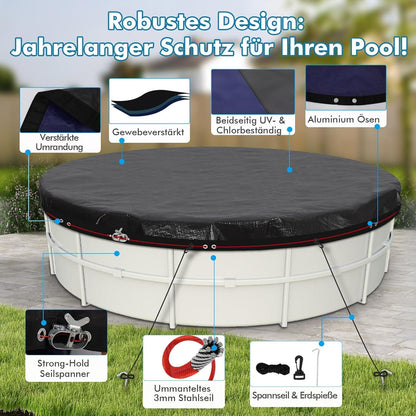 Poolabdeckung rund Ø370cm für Ø260-320cm Pool 2-in-1 Abdeckplane