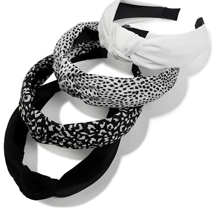 4er Set Damen Stirnbänder Retro Style Haarreifen Leopardmuster