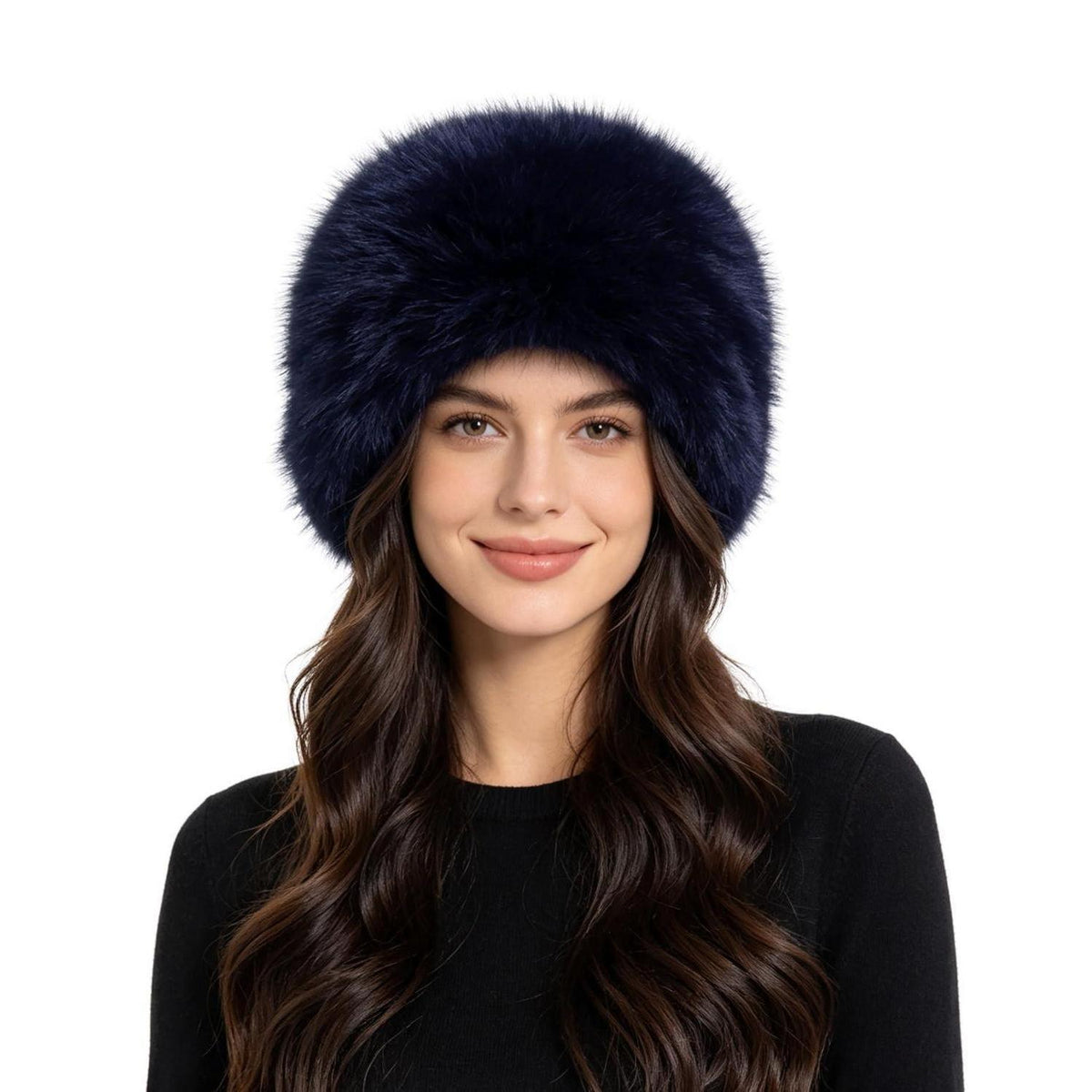 Damen Wintermütze Kunstfell mit Innenfutter Marineblau