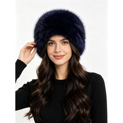 Damen Wintermütze Kunstfell mit Innenfutter Marineblau