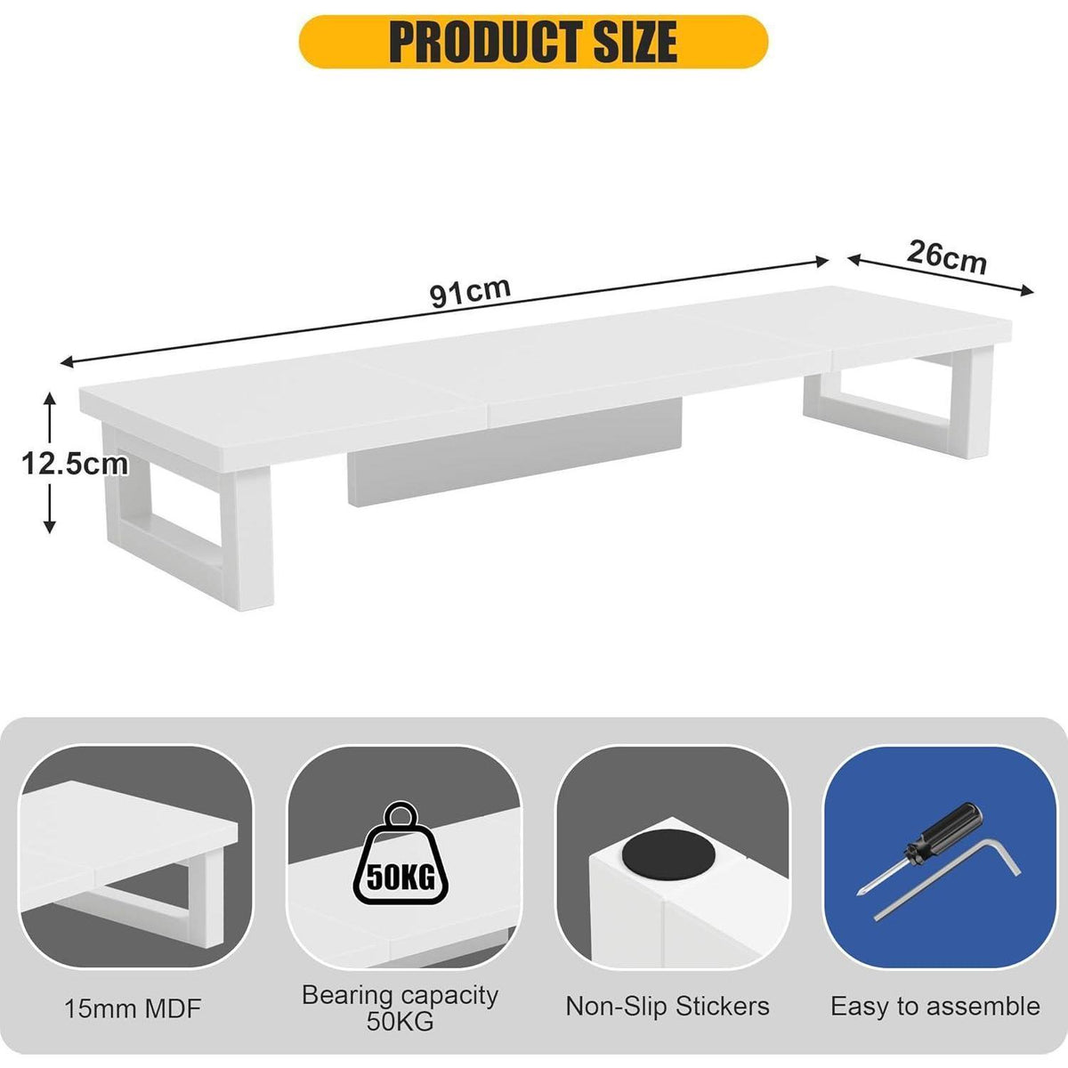 Monitorerhöhung für 2 Monitore, Weiß, 91x26cm