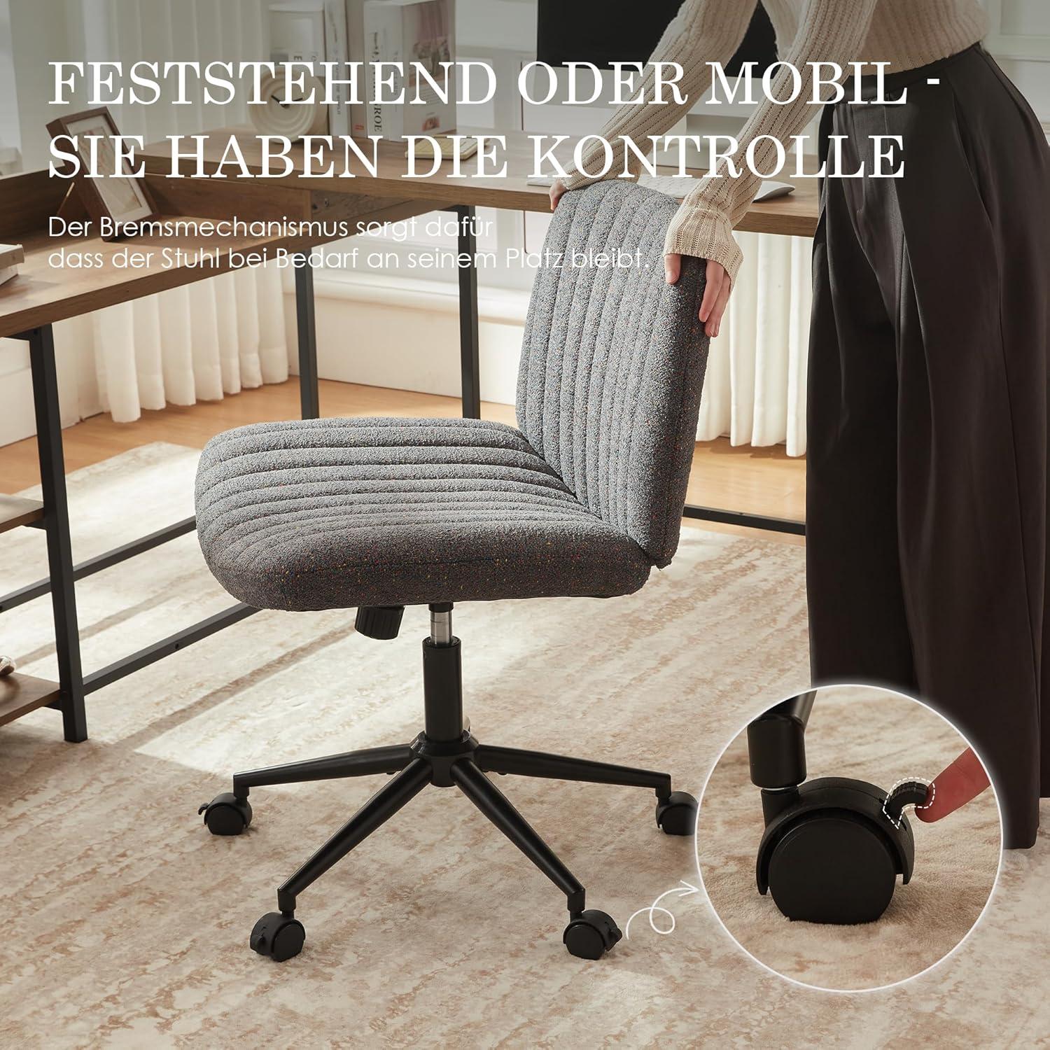 Dowinx Criss Cross Stuhl mit Feststellrädern und Taschenfederkissen, Verstellbarer Drehstuhl, Grau