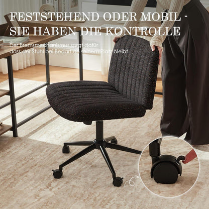 Schwarzer Drehstuhl mit Feststellrädern und Taschenfederkissen, ergonomisches Design