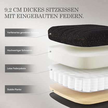 Schwarzer Drehstuhl mit Feststellrädern und Taschenfederkissen, ergonomisches Design