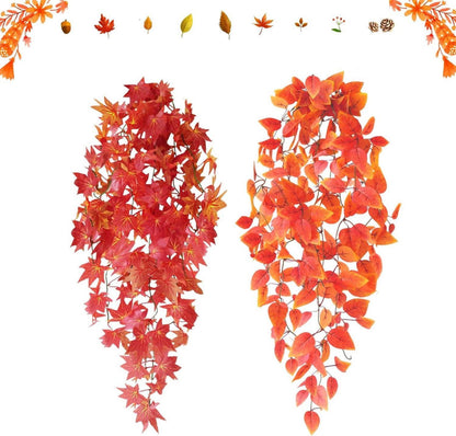 Künstliche Hängepflanzen Herbst Deko 100cm 2er Set efeu Ahornblätter