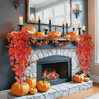 Künstliche Hängepflanzen Herbst Deko 100cm 2er Set efeu Ahornblätter