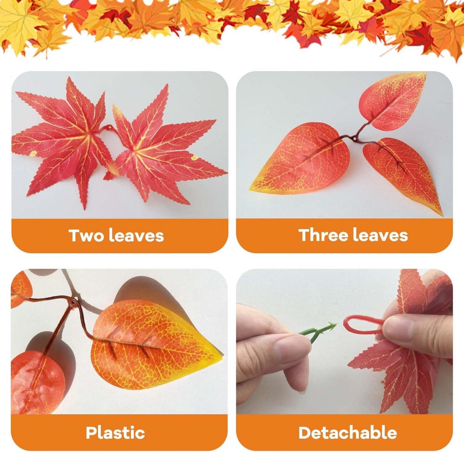 2x Künstliche Hängepflanzen Herbstdeko 100cm Orange Rot Efeu Ahorn