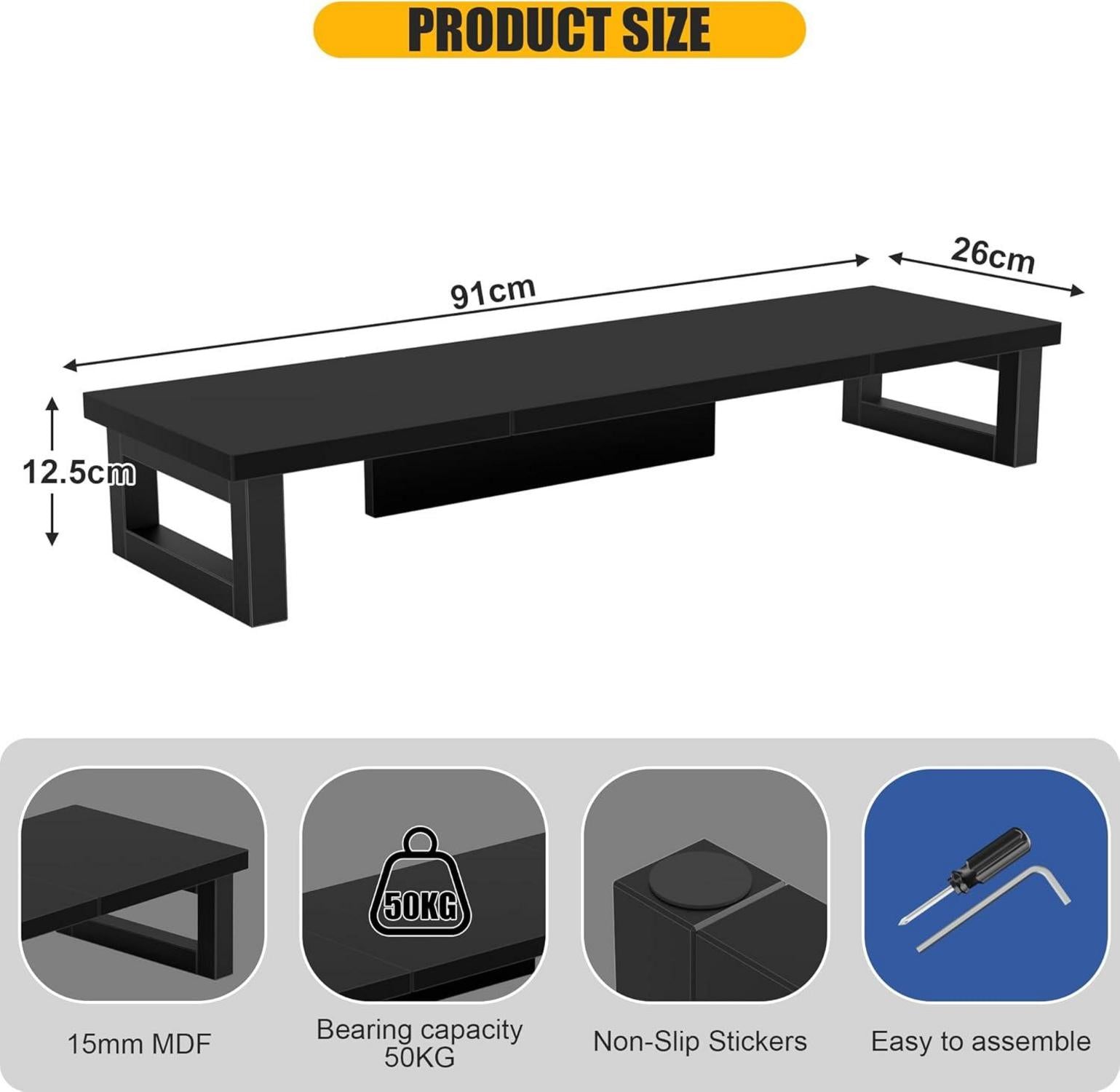 Monitorerhöhung für 2 Monitore 91x26cm schwarz