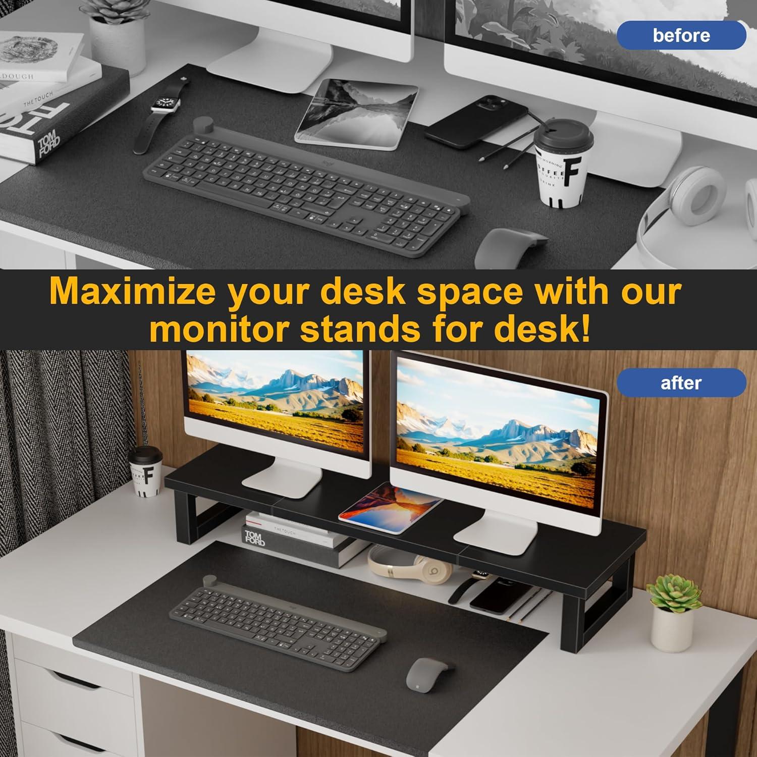 MonitorerhöHung für 2 Monitore, 91x26cm Bildschirmerhöhung Schwarz