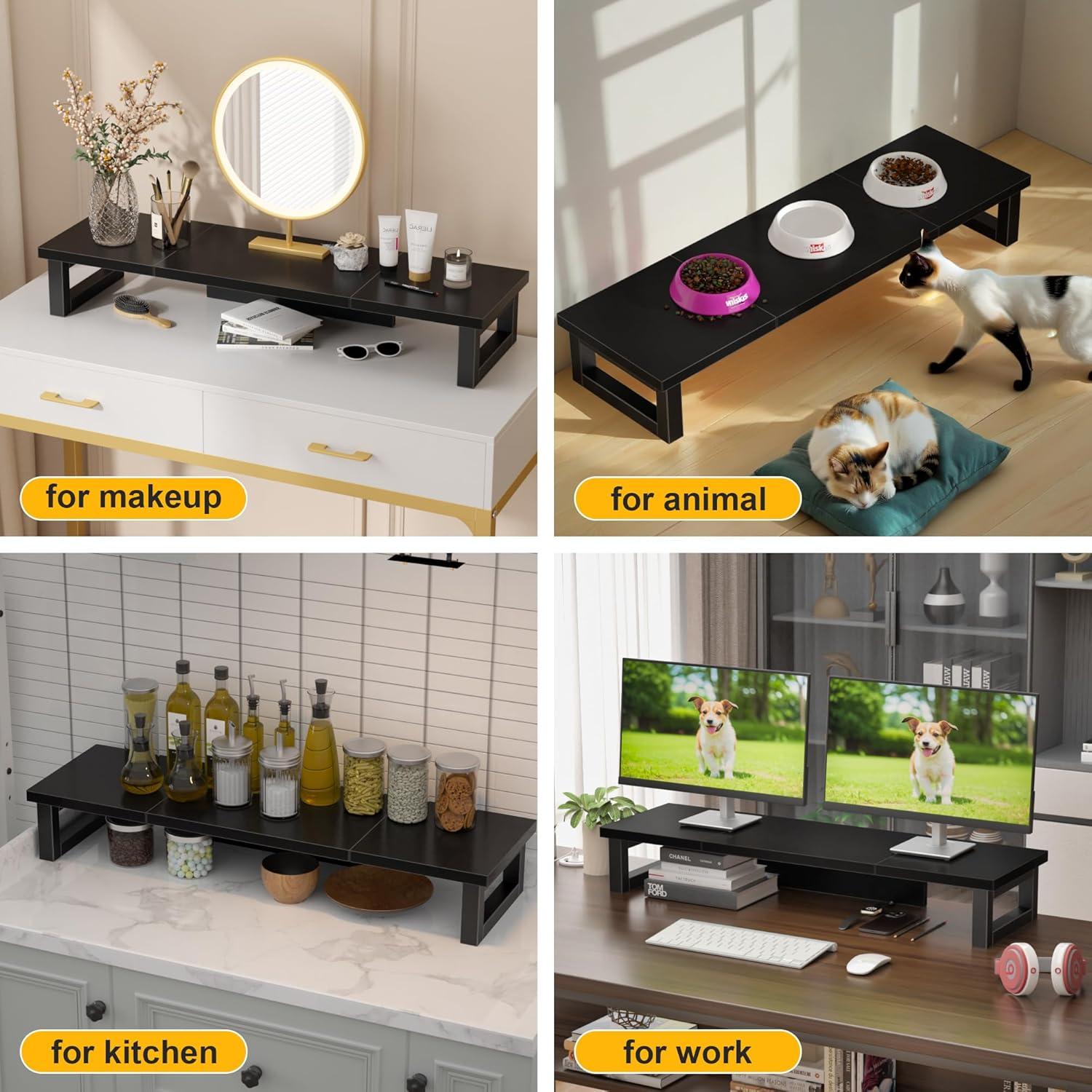 Monitorerhöhung für 2 Monitore 91x26cm Schwarz Bildschirm Ständer