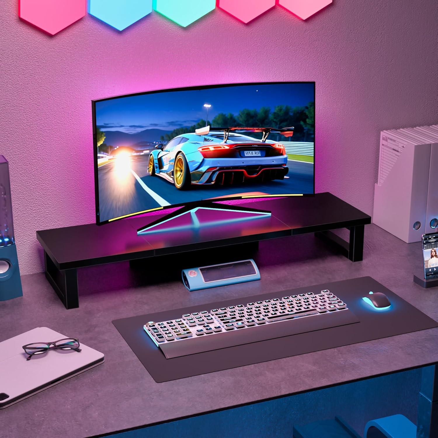 Monitorerhöhung für 2 Monitore 91x26cm Schwarz - Monitorständer für TV