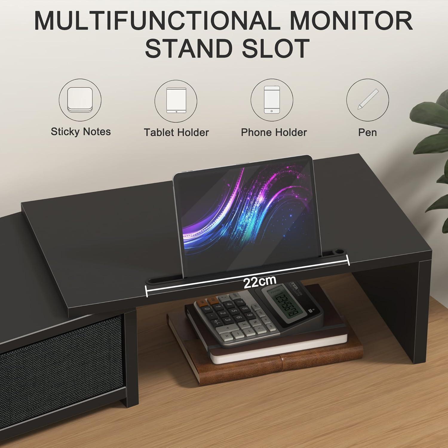 Monitorständer mit Schublade und Organizer-Schlitzen Schwarz 99x23,6x15,5cm