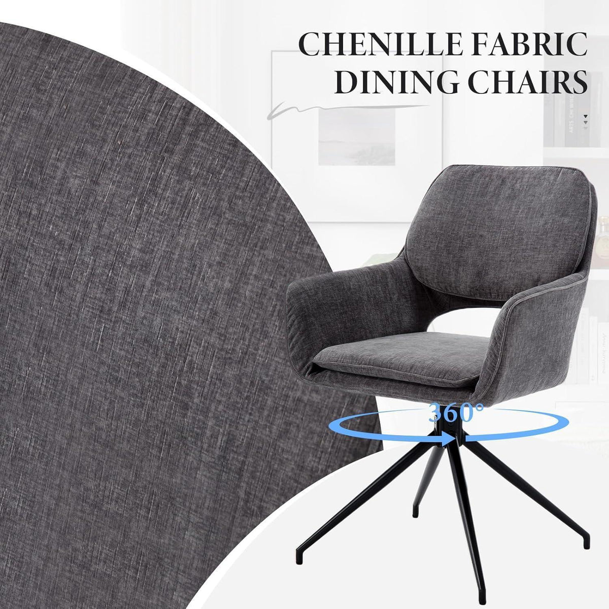 Esszimmerstühle Set Grau, 360° Drehstühle, Chenille & Komfort