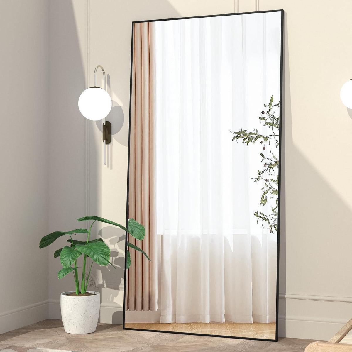 Ganzkörperspiegel 180x80 cm – Stehender Bodenspiegel mit Ständer Schwarz