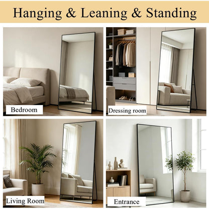 Ganzkörperspiegel 180x80 cm – Stehender Bodenspiegel mit Ständer Schwarz