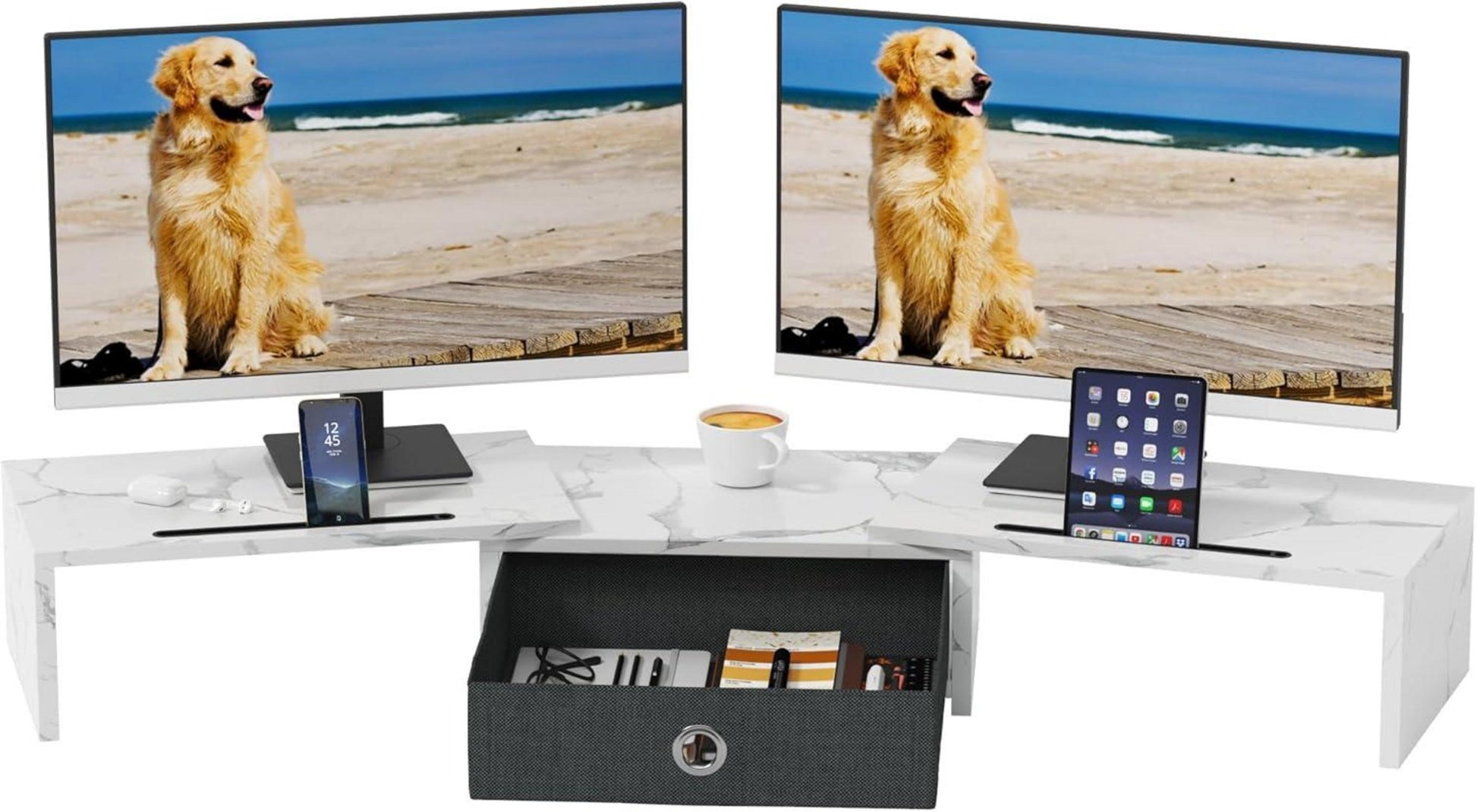 Monitorständer mit Schublade - Monitorerhöhung für 2 Monitore