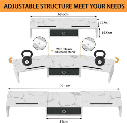 Monitor Ständer mit Schublade│Monitorerhöhung für 2 Monitore│Holz TV PC Stand Weiß 99 x 23,6 x 15,5 cm