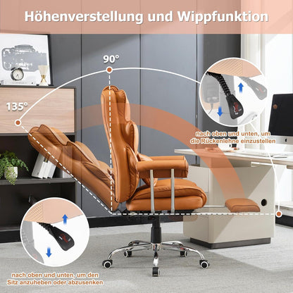 Ergonomischer Bürostuhl 230kg PU Leder Chefsessel neigbar 135° Gaming