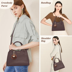 IGOLUMON Damen Handtasche Leder Mittelgroß Schultertasche Kaffee