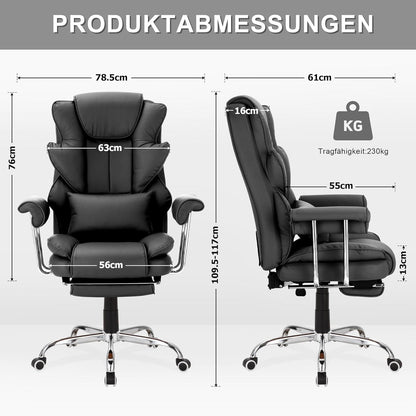 Ergonomischer Bürostuhl PU Leder Tragkraft 230kg Dicker Polsterung