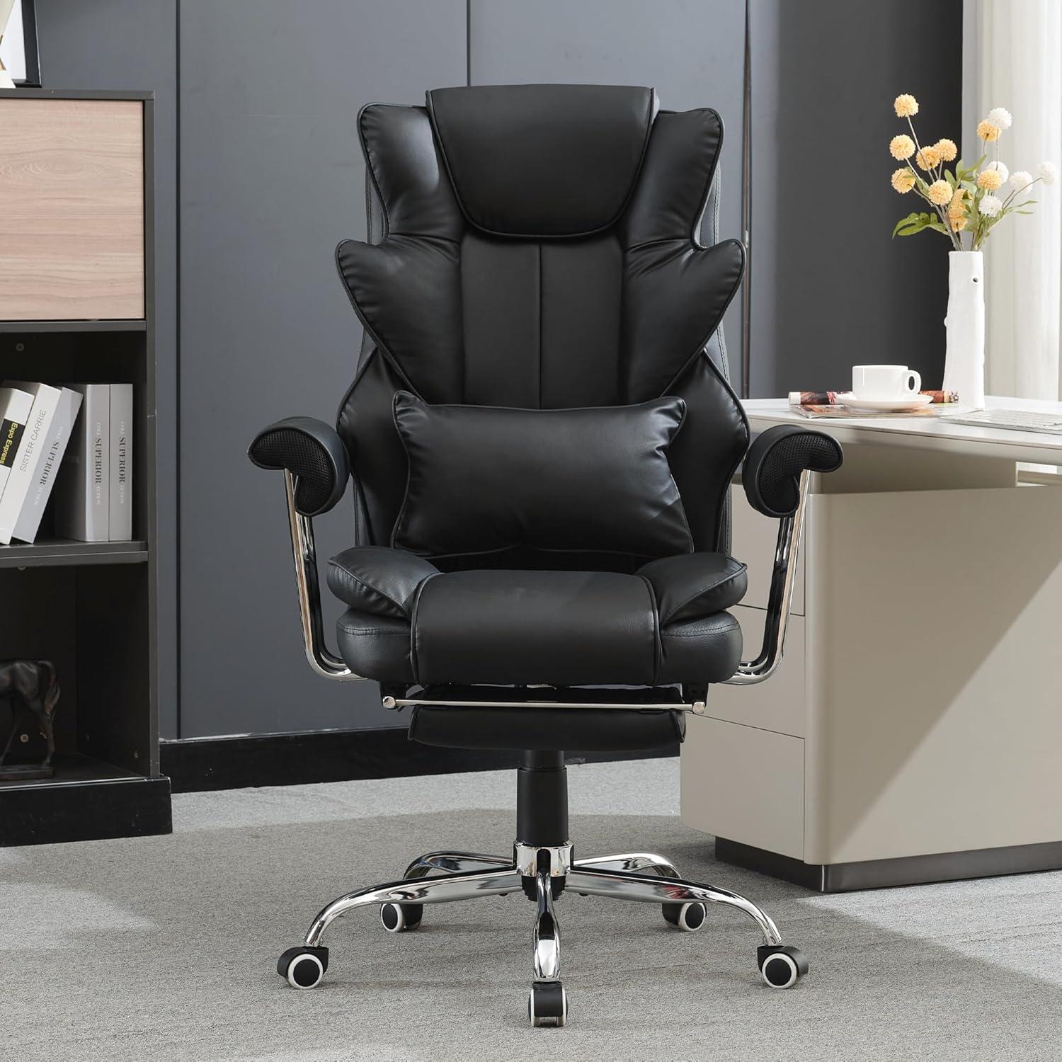Ergonomischer Bürostuhl 230kg neigbar PU Leder Chefsessel mit Polsterung Schwarz