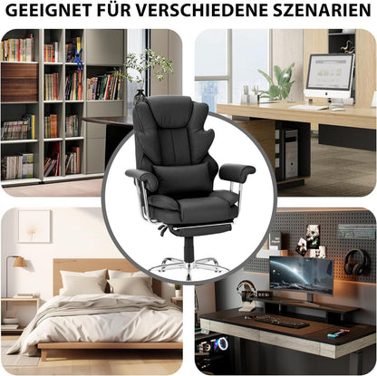 Ergonomischer Bürostuhl 230kg neigbar PU Leder Chefsessel mit Polsterung Schwarz