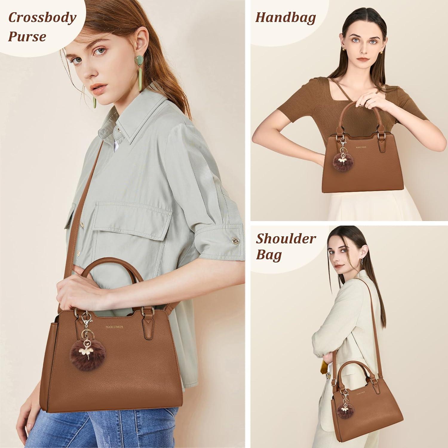 IGOLUMON Damen Handtasche Mittelgroß Leder Henkeltasche Braun