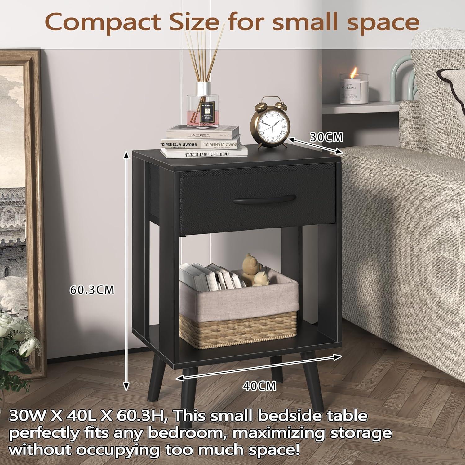 Modernes Nachttisch 2er Set mit Schublade und MDF-Platte, Schwarz