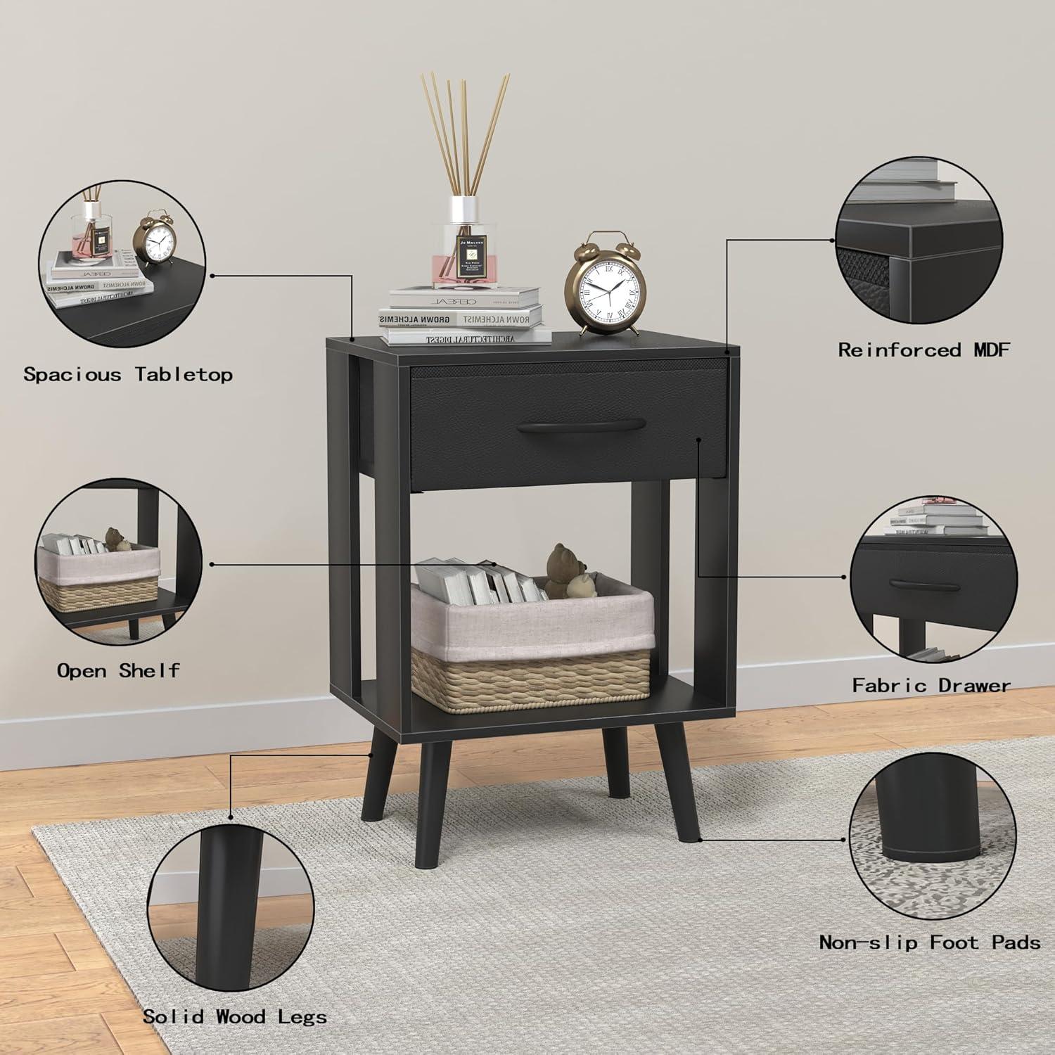 OYRREU Nachttisch 2er Set, 40x30x60,3 cm, Schwarz