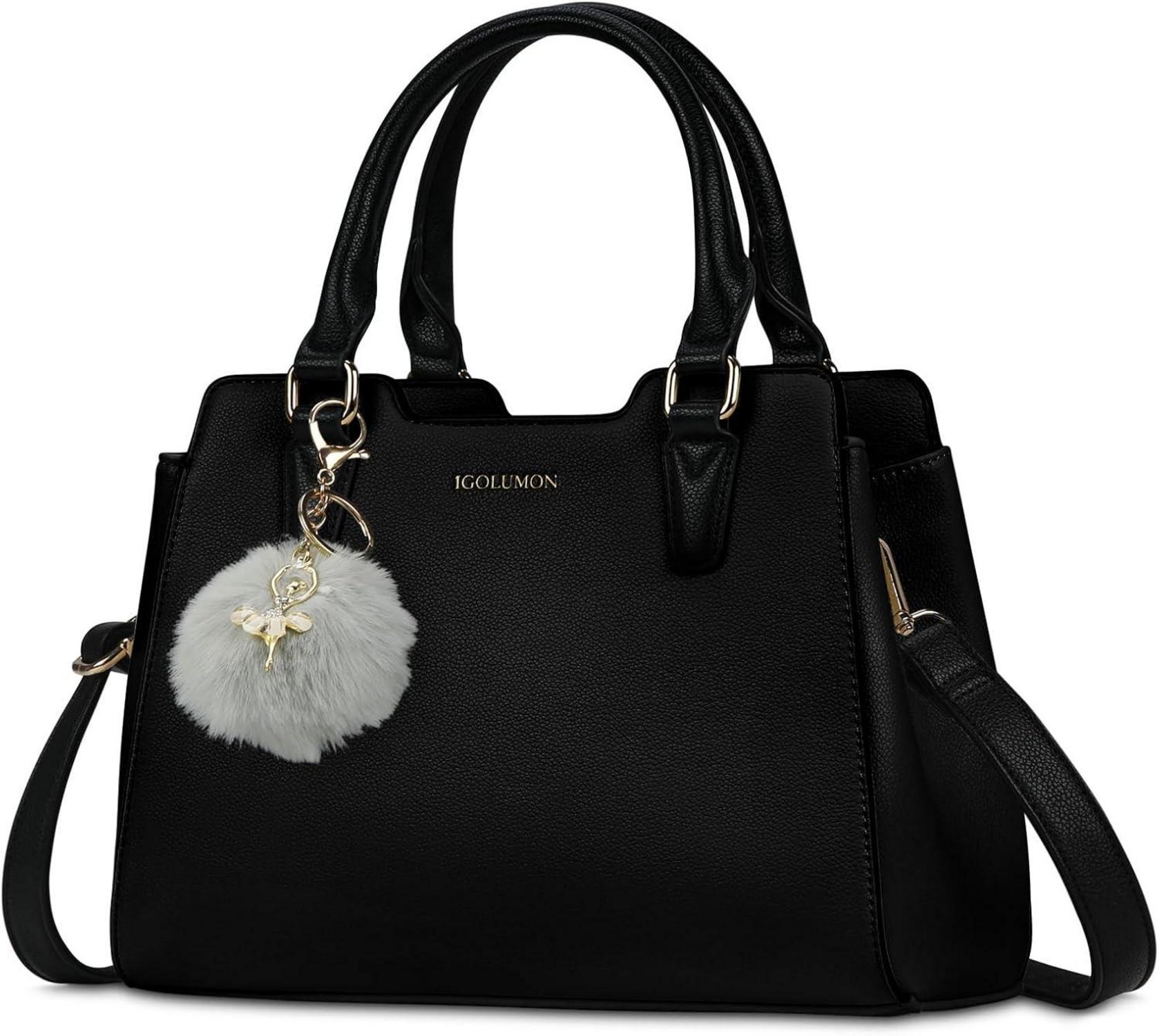 Handtasche Damen Schwarz Mittelgroß Leder Henkeltasche Tote Bag