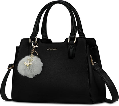 Handtasche Damen Schwarz Mittelgroß Leder Henkeltasche Tote Bag