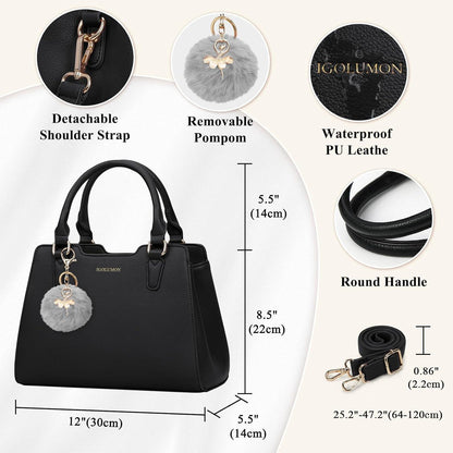 Handtasche Damen Schwarz Mittelgroß Leder Henkeltasche Tote Bag