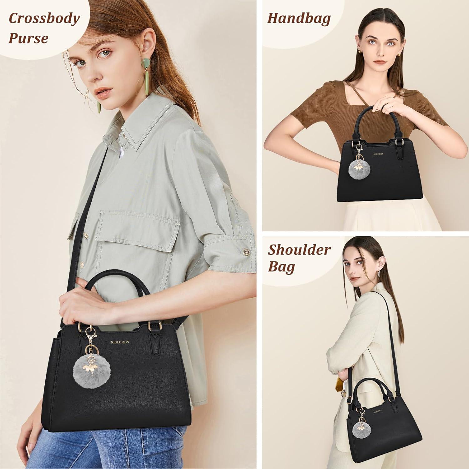 IGOLUMON Handtasche Damen Mittelgroß Leder Schwarz