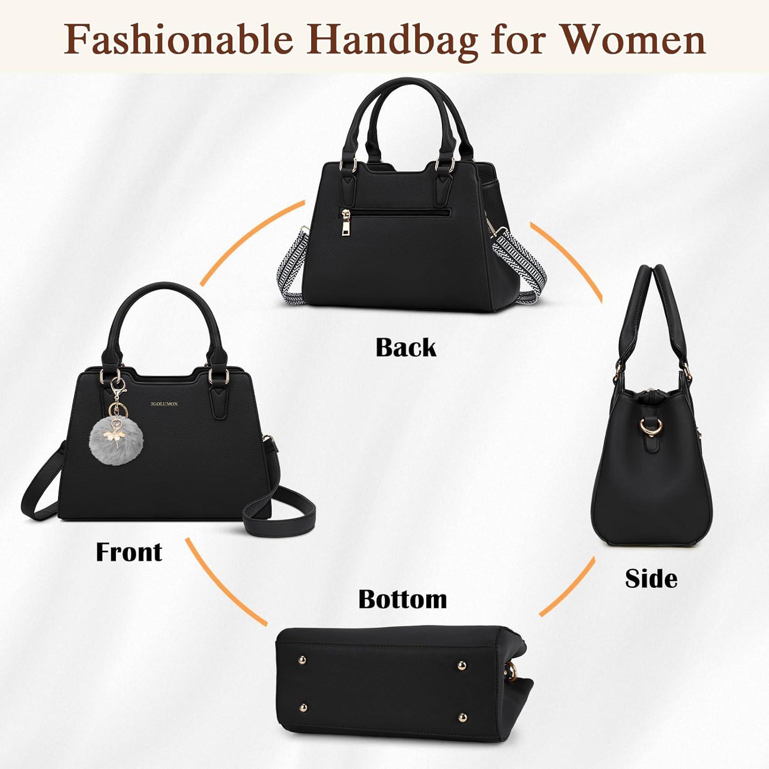 IGOLUMON Handtasche Damen Mittelgroß Leder Schwarz
