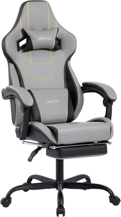 Ergonomischer Gaming Stuhl mit Fußstütze und Massage-Lendenkissen