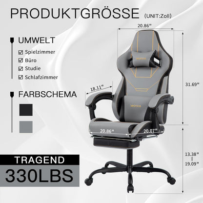 Ergonomischer Gaming Stuhl mit Fußstütze und Massage-Lendenkissen