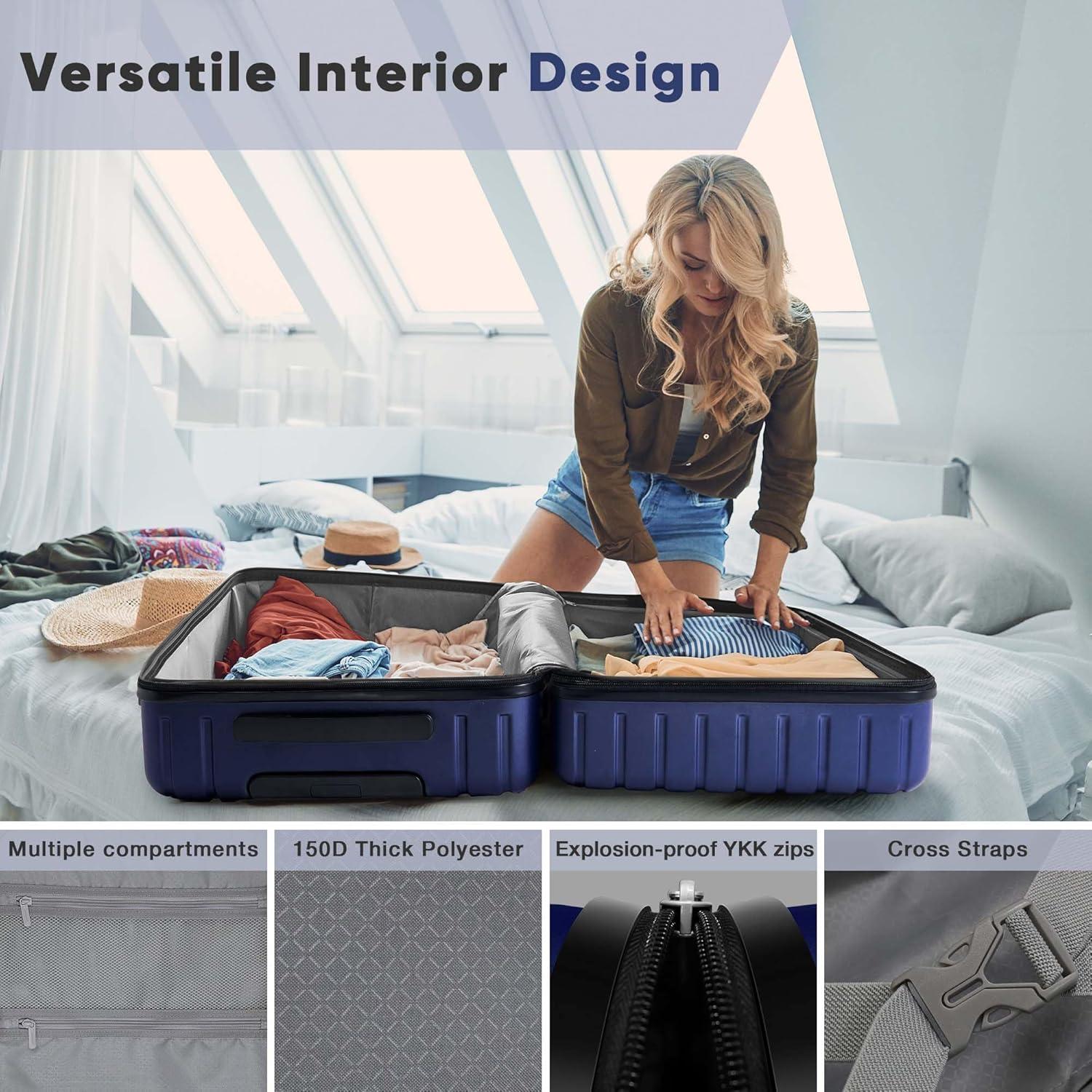 SHOWKOO Großer Hartschalenkoffer aus Polycarbonat 75cm mit TSA-Schloss & 4 Rollen - Dunkelblau XL